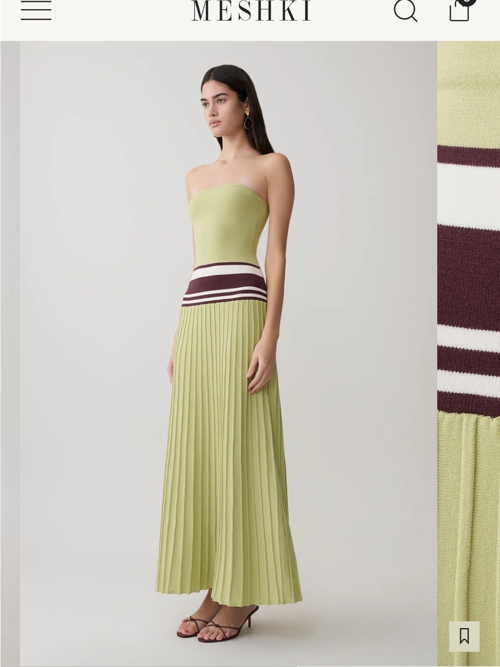 Meshki Lime-Green Pleated Maxi Skirt with Striped Waistband